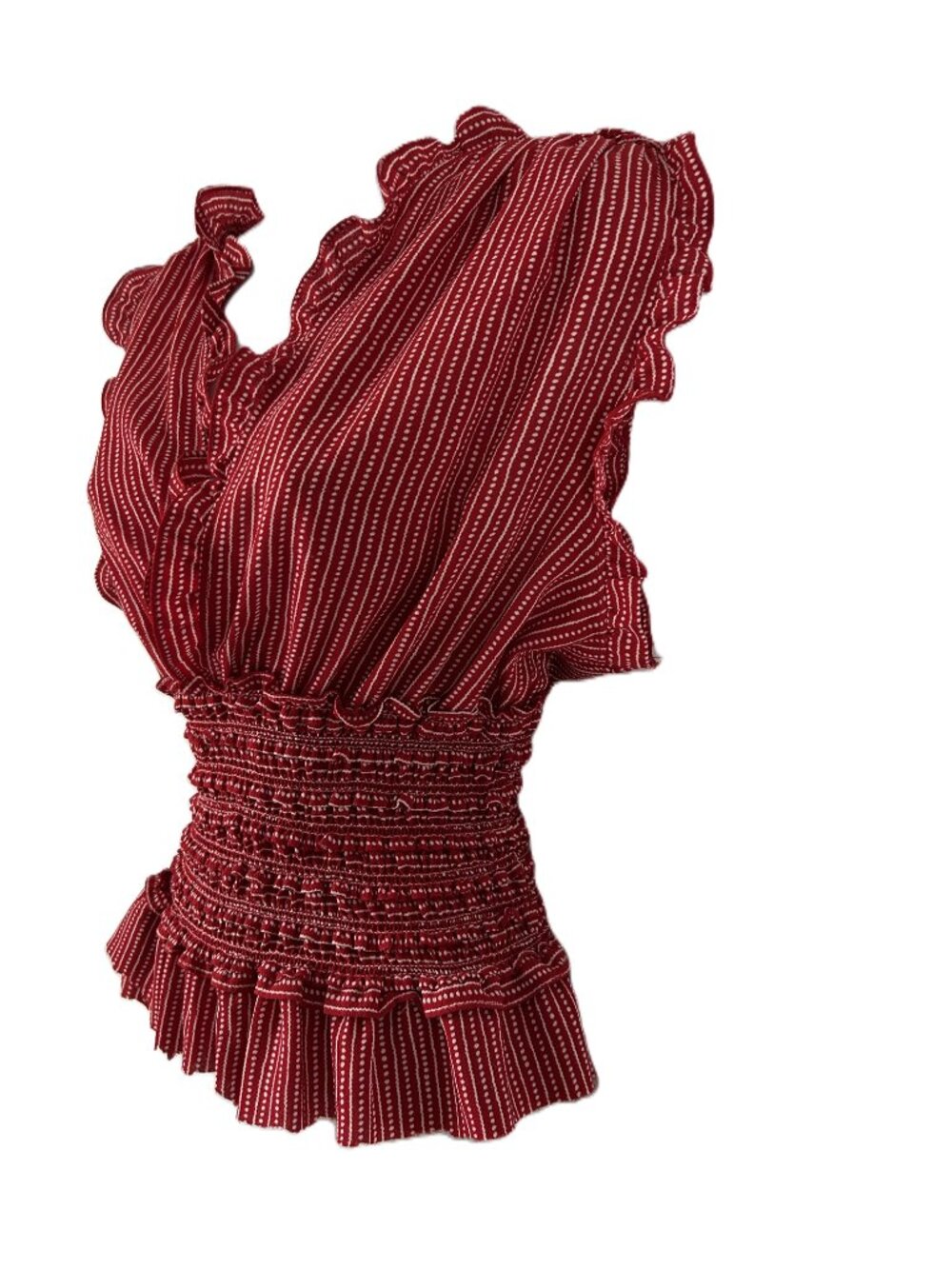 Max Studio Deep V Ruffle Top Red L - Picture 3 of 5